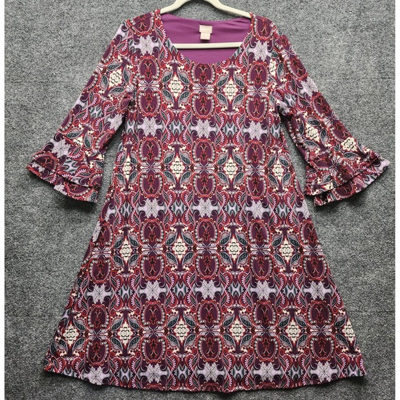 Chico's Dresses & Skirts - Chico's Women's Paisley Bell Sleeve Shift Dress Boho Stretch Lined Size 1 (8/10)